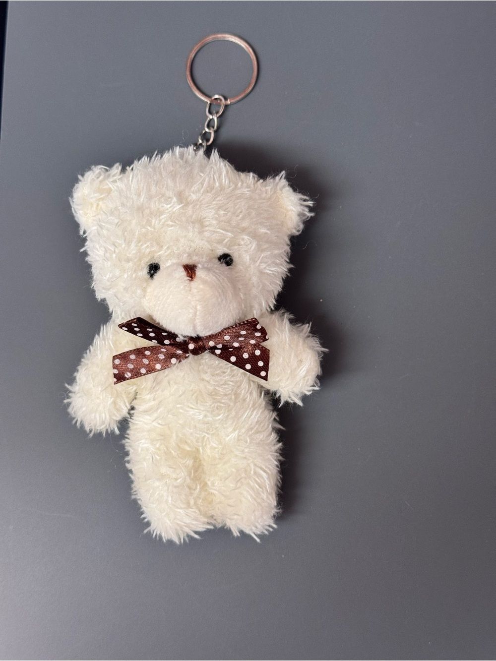 White Plush Teddy Bear Keychain Bag Charm Brown Bow NIP
